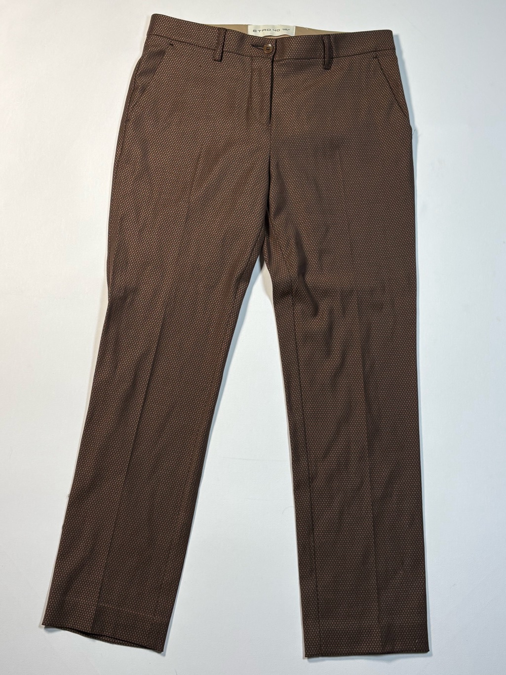 Etro Wool Blend Straight Leg Micro Patterned Jacquard Trouser Size 40